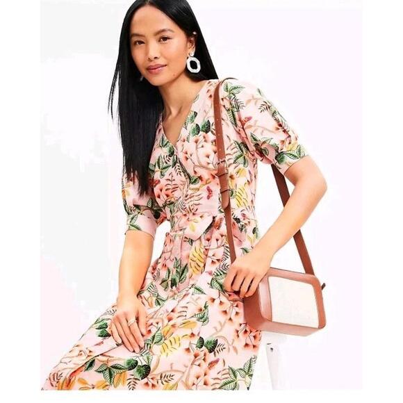 LOFT Sugar Peach Leafed Dobby Size 14 Women's Shirtdress NWT (SASH MISSING) #CC - Picture 12 of 12